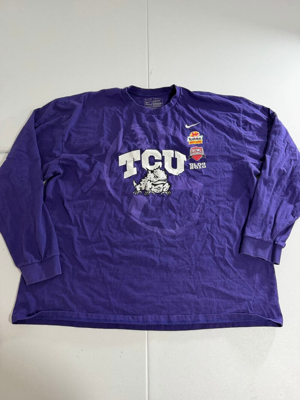 Nike Team TCU Horned Frogs Long Sleeve Shirt Mens 2XL Purple Fiesta Bowl 2010